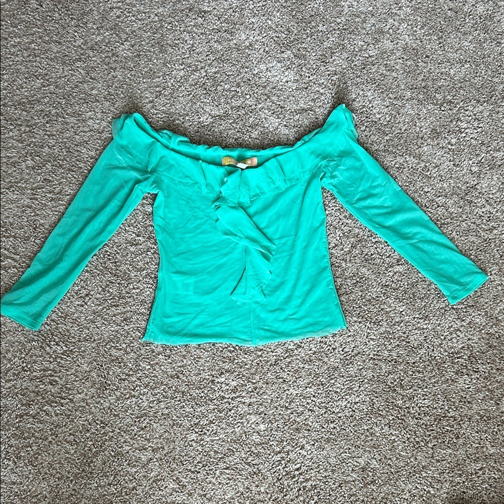 Urban Outfitters Teal Ruffle Off-Shoulder Blouse - Picture 2 of 4